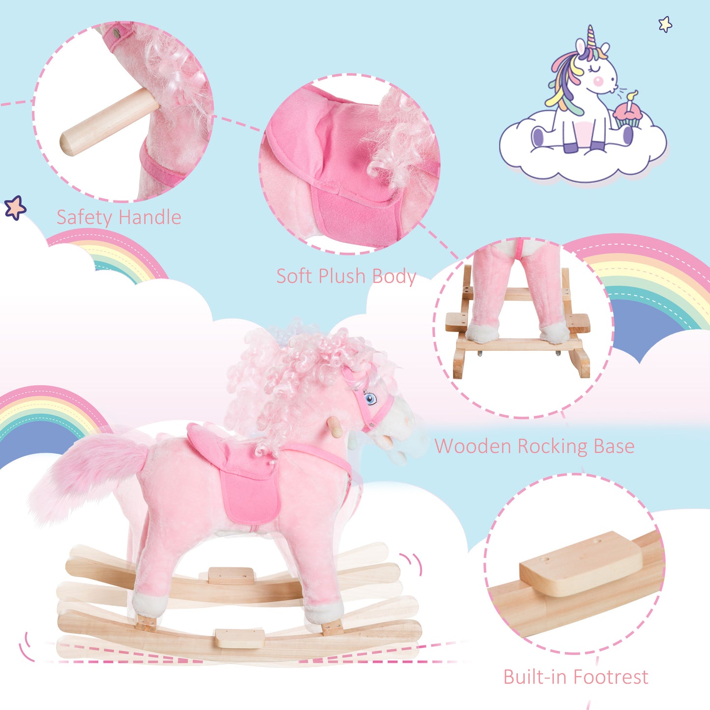 Pink Plush Rocking Horse – Realistic Sounds & Swinging Tail for Kids 3+
