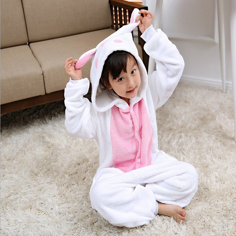 Kids' Bunny Onesie Pajamas – Plush Hooded One-Piece Flannel Jumpsuit with Bunny Ears for Boys & Girls (2–8 Years)