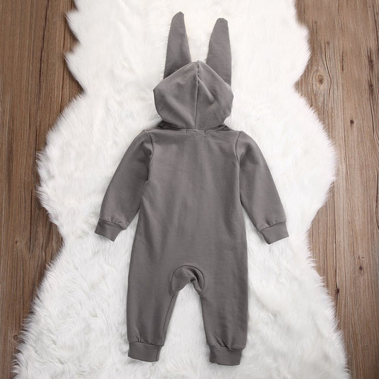 Bunny Baby Jumpsuit with Hood & 3D Ears – Cozy Cotton Zip Romper for Babies & Toddlers