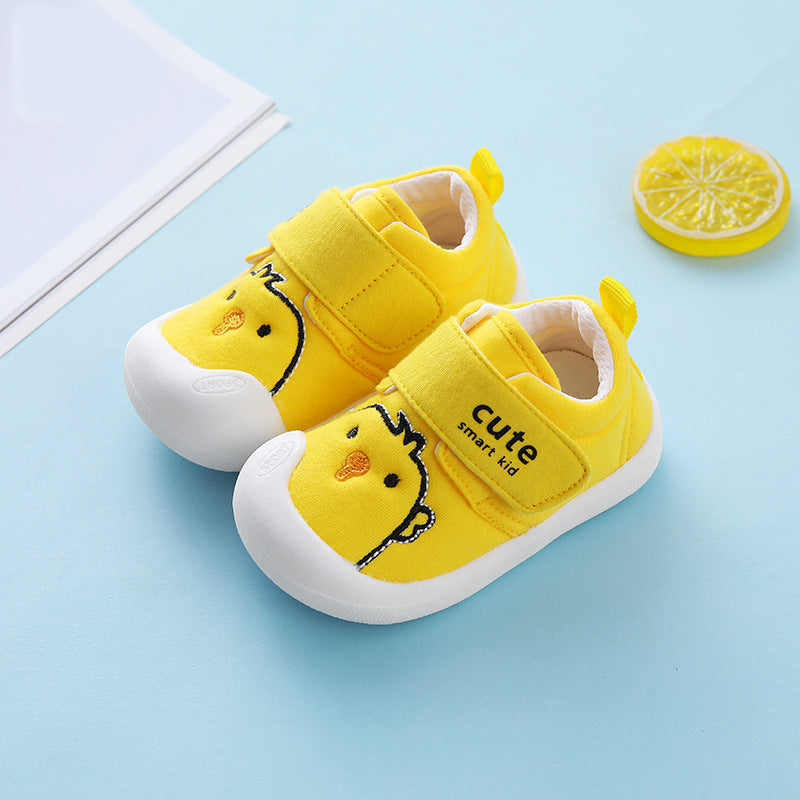 Cartoon Chick Canvas Sneakers for Baby & Toddler – Soft Sole Velcro First Walker Shoes