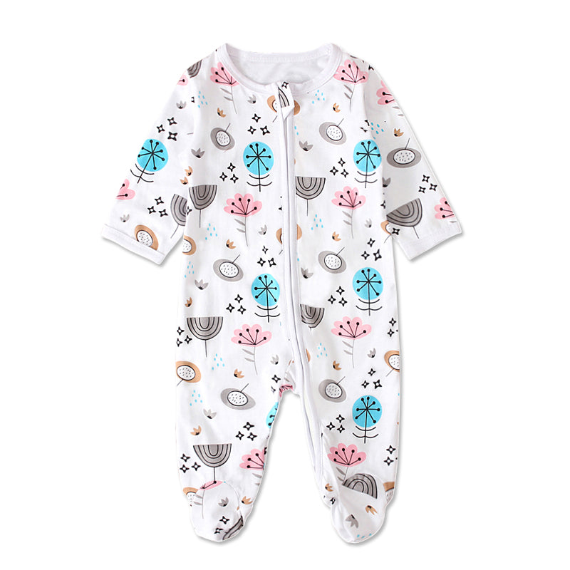 Baby Footed Sleeper Romper – Long Sleeve Zip-Up with Printed Floral, Newborn–6 Months
