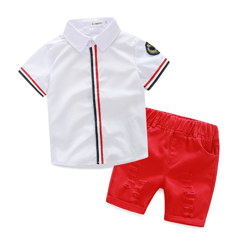 Boys' Printed Short-Sleeve Shirt & Ripped Shorts Set | Summer 2-Piece in Tropical, Floral & Stripe Styles