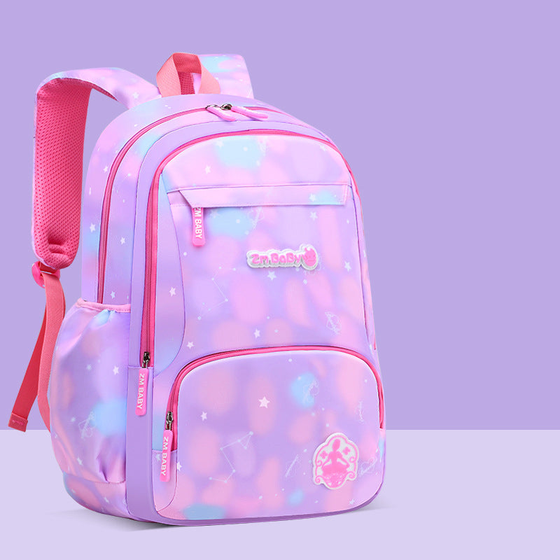 Korean-Style Kids School Backpack (Water-Resistant, Lightweight) – Pastel Star Print