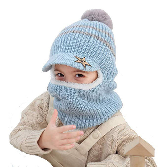 Kids Knit Balaclava Hat with Visor + Plush Lining (Warm Hood Scarf Set)