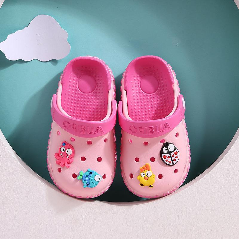Two-Tone Garden Clog Sandals with Cartoon Charms | Kids' EVA Slip-On Shoes in 4 Colorways