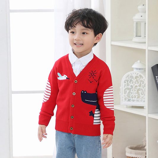 Kids Cotton-Blend V-Neck Cardigan Sweater (Button-Up) – Crocodile Print