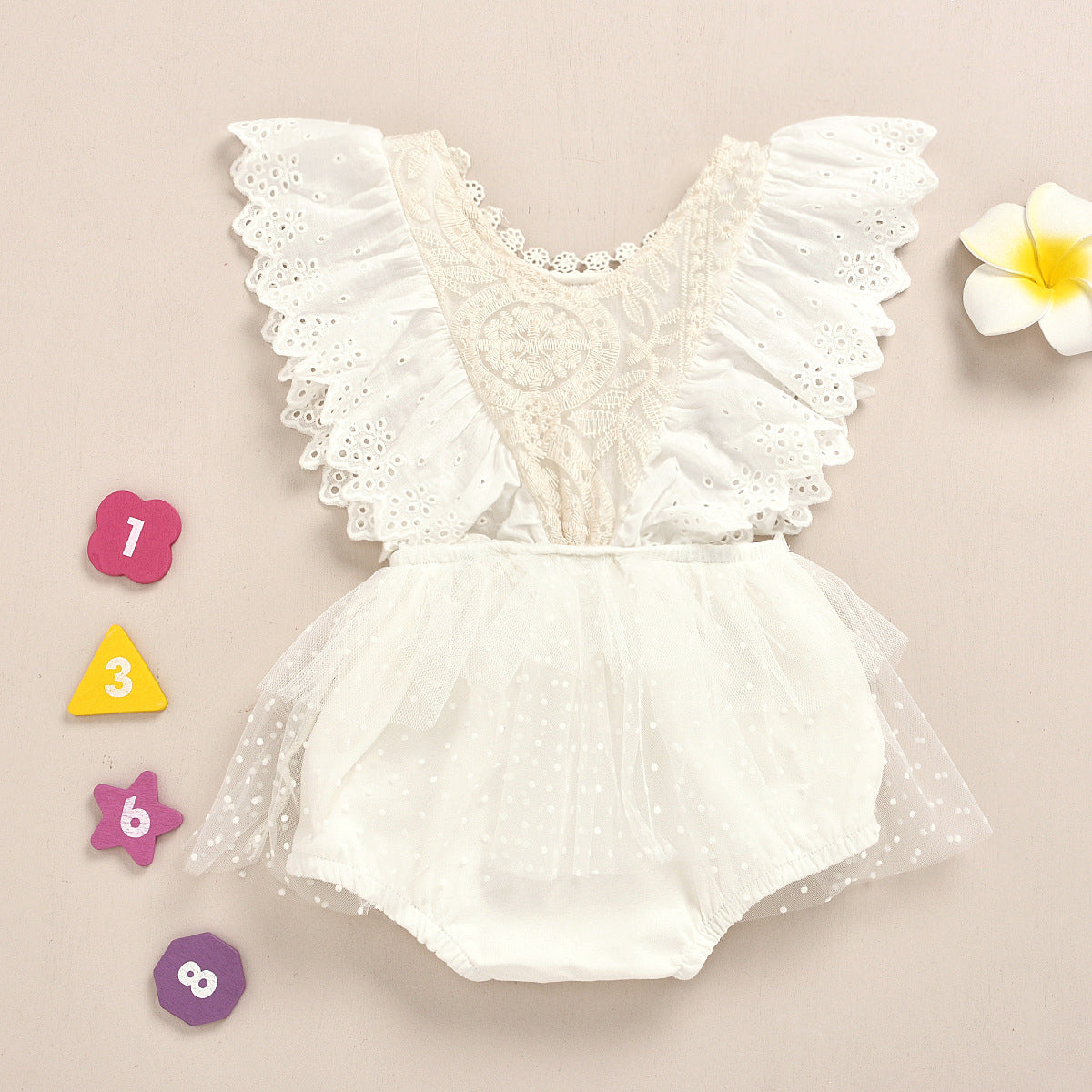 Lace Baby Girl Romper Dress with Flutter Sleeves β Soft Cotton Outfit (0β24 Months)
