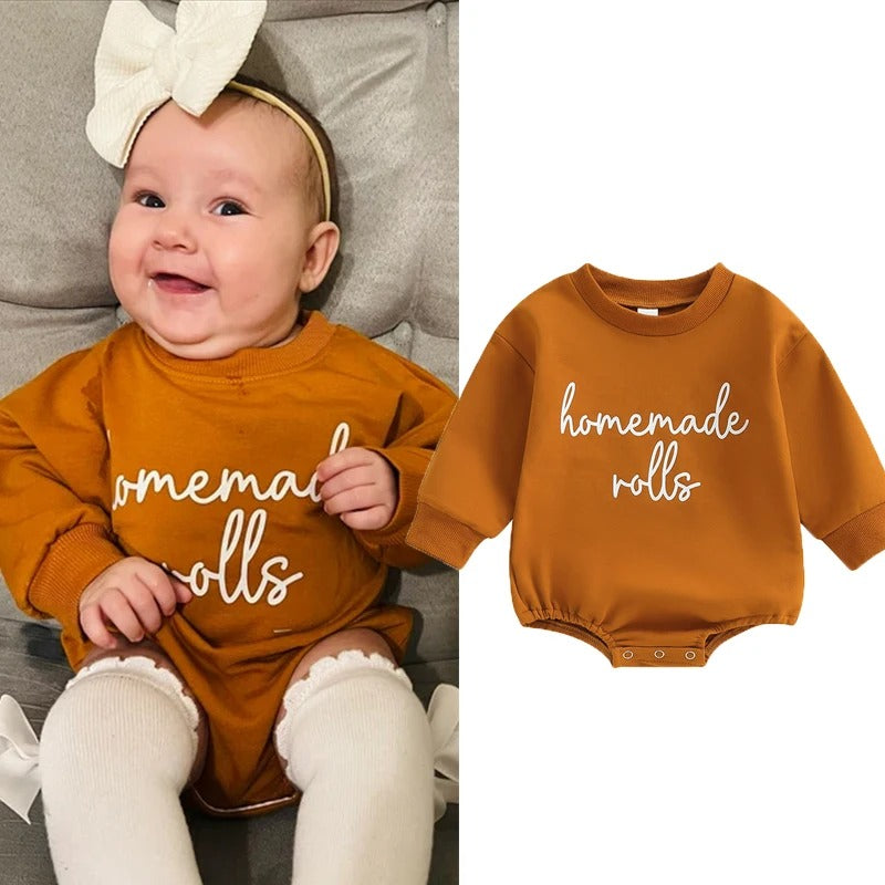 Homemade Rolls Baby Sweatshirt Romper – Cozy Fall One-Piece (0–18 Months)
