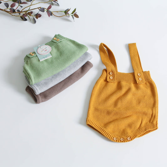 Soft Cotton Baby Knit Suspender Romper (0–24 Months)