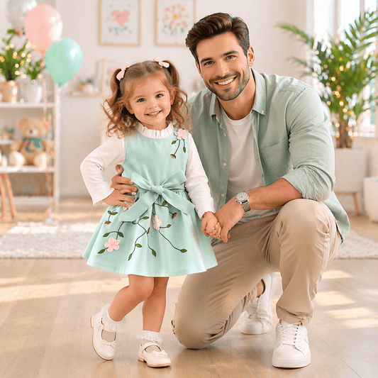 Baby Girl's 3D Flower Pinafore & White Top Set | Khaki or Pink Embroidered Floral 2-Piece