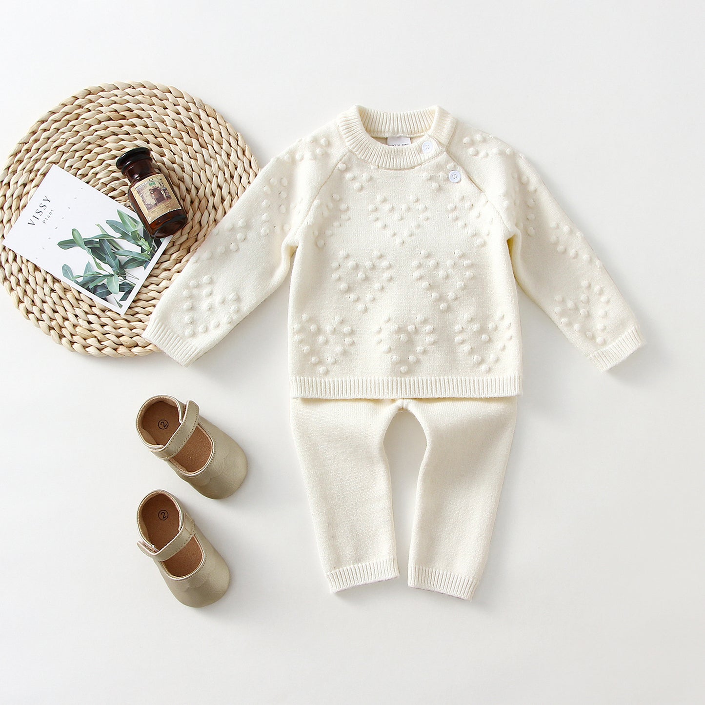 Heart Knit Baby Girl Sweater & Pants Set – Cozy Cotton 2-Piece Outfit for Babies & Toddlers