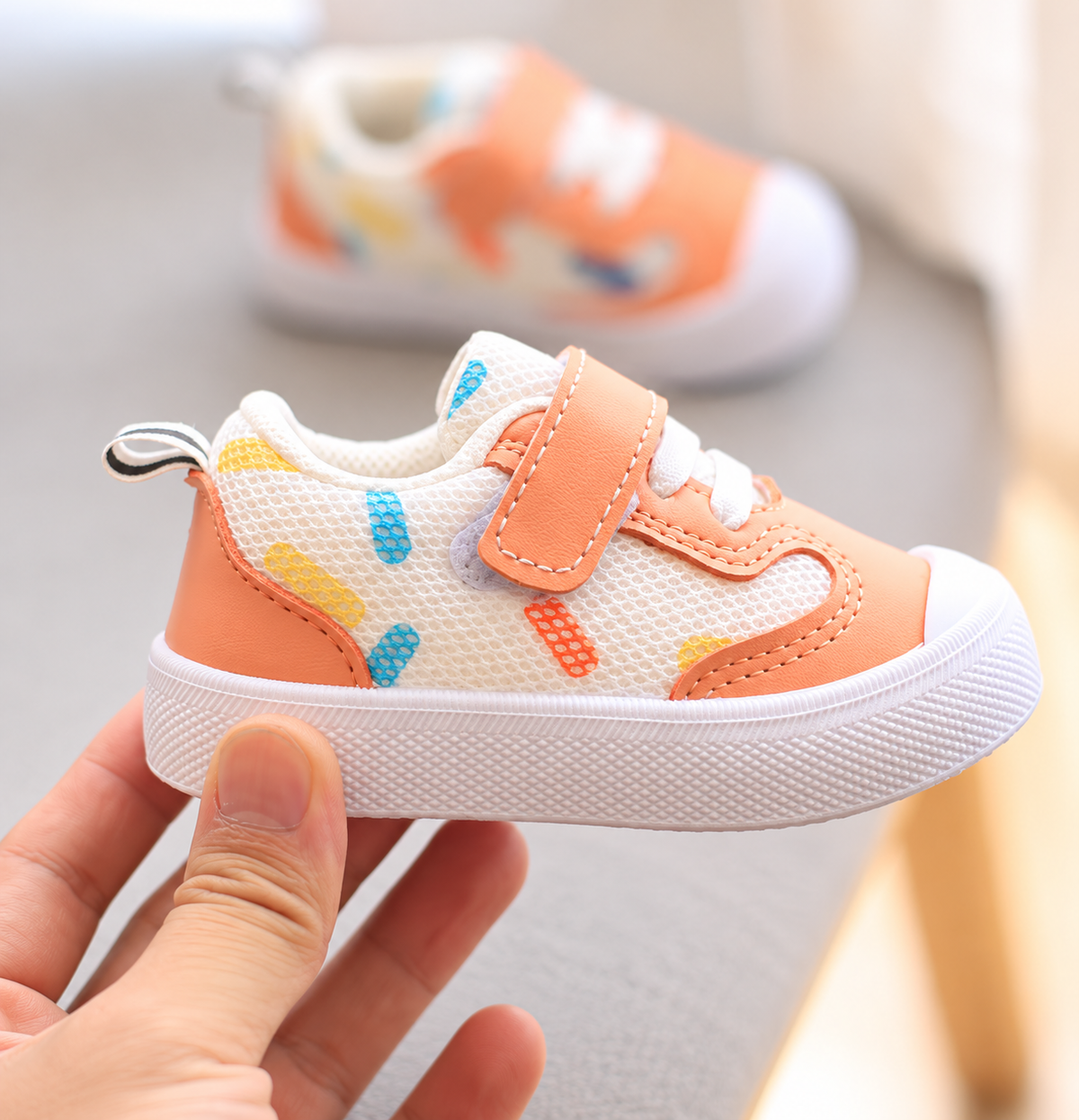 Color-Dash Mesh Velcro First Walker Sneakers