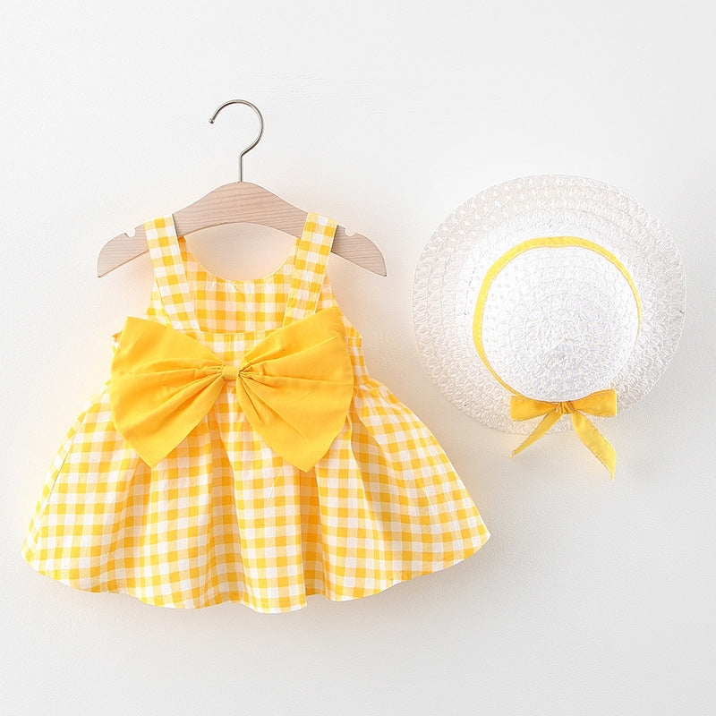 Baby Girl Gingham Bow Dress & Sun Hat Set
