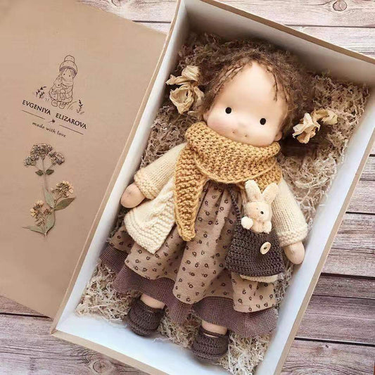 Handmade Curly Girl Plush Doll – 30cm Velvet Stuffed Toy with Clothes