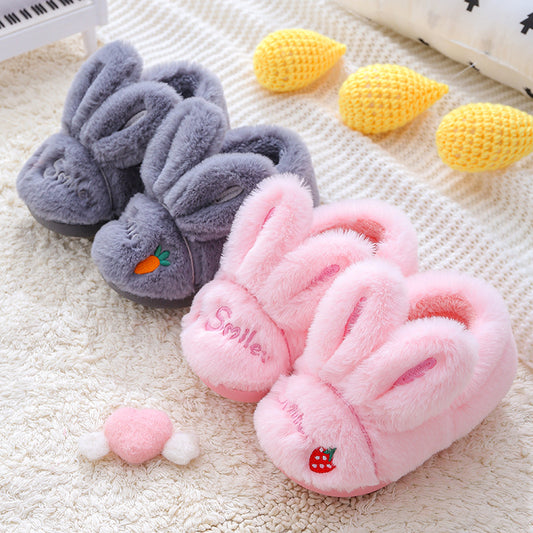 Kids' Fluffy Bunny House Slippers with Non-Slip Sole – Cozy Indoor Shoes for Toddlers & Little Kids