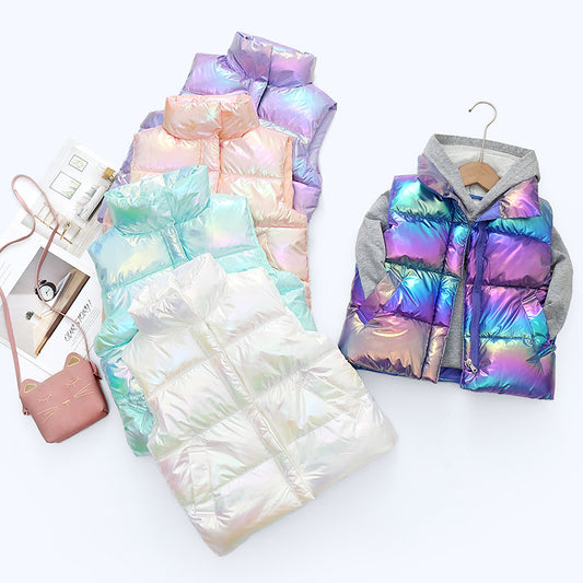 Kids Iridescent Puffer Vest (Sleeveless Zip-Up) – Cozy Winter Layering Waistcoat