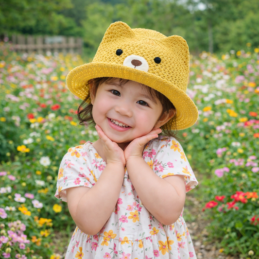 Baby Bear Bucket Sun Hat (Breathable) – Soft Woven Summer Hat for Little Kids