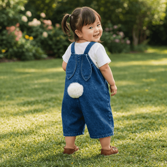 Baby Bunny Ear Denim Overalls | Loose Fit Denim Jumpsuit