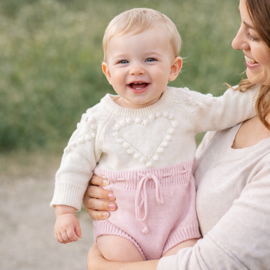 Baby Girl Knitted Heart Sweater Romper – Long Sleeve Cotton Bodysuit