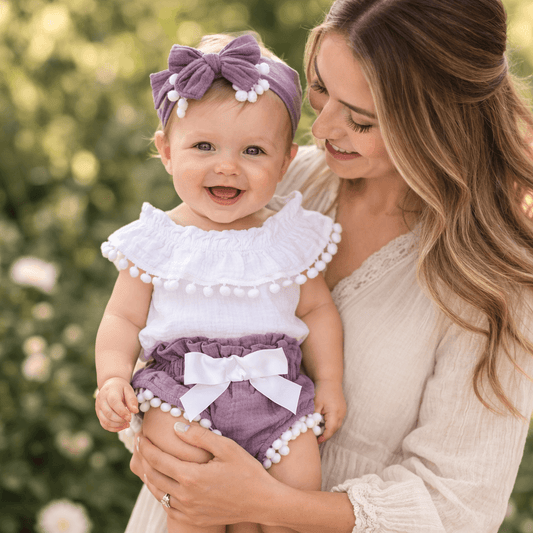 Baby Girl Pom-Pom Summer Outfit Set (Top, Bloomers & Headband)