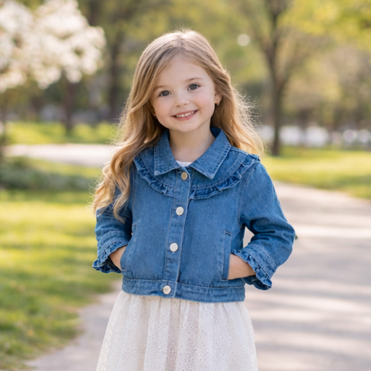 Baby Girls Ruffle Denim Jacket – Sweet Princess Style (1–6 Years)