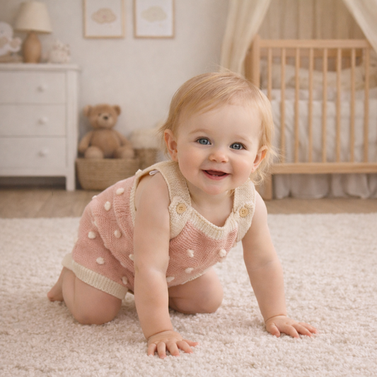 Baby Knit Pom-Pom Romper – Sleeveless Cotton Sweater Bodysuit for Babies (0–24 Months)