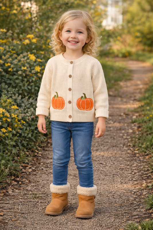 Baby & Toddler Girls Cotton Knit Cardigan (2–6 Years) – Button-Front Sweater with Duck Embroidery