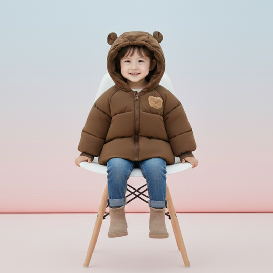 Baby & Toddler Winter “Bread Coat” – Warm Cotton-Padded Jacket with Bear-Ear Hood