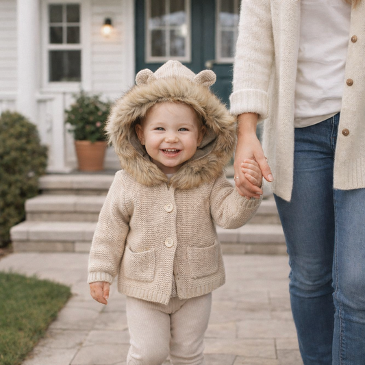 Bear-Ear Hooded Knit Cardigan Coat