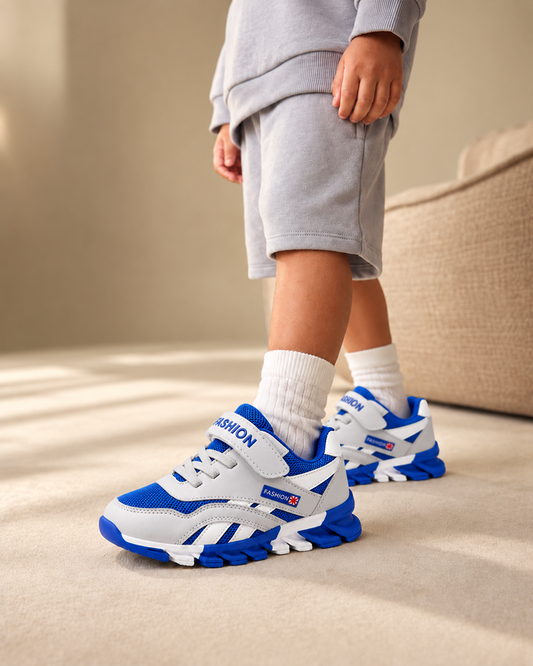 Blue Mesh Hook-and-Loop Sneakers for Boys