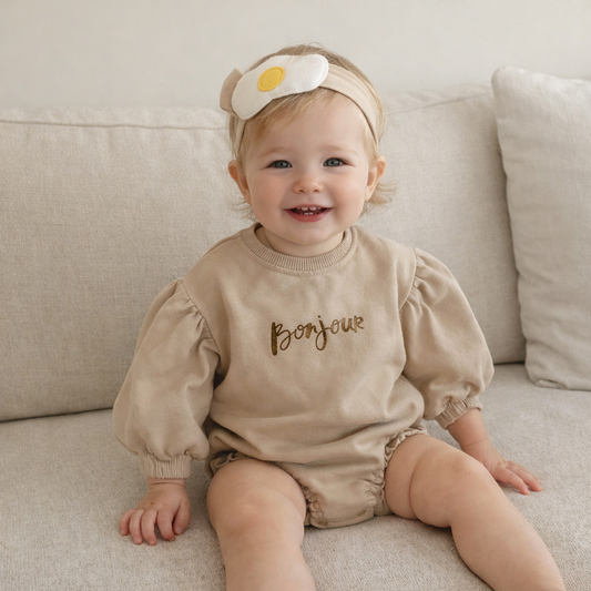 Bonjour Baby Romper Set + Poached Egg Headband (Unisex)