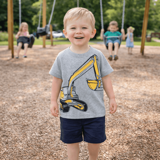 Boys' Graphic Cotton Tee – Short-Sleeve Dinosaur & Excavator Print T-Shirt for Toddlers & Little Boys (2–8 Years)