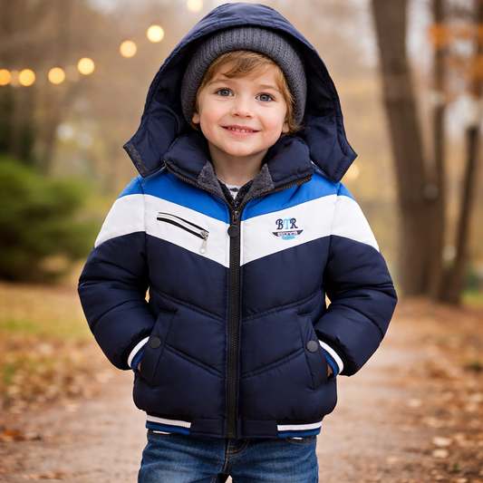 Boys Hooded Puffer Jacket (Warm Padded) – Winter Zip-Up Coat for Kids