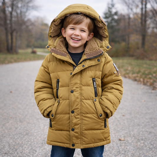 Boys Winter Down Jacket – Thick, Warm & Removable Hood