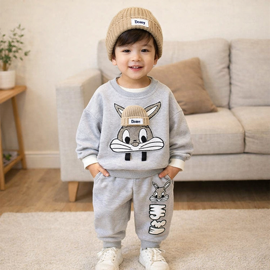 Cartoon Bunny Sweatshirt & Jogger Set for Kids – Cozy 2-Piece Outfit (Ages 2–7)