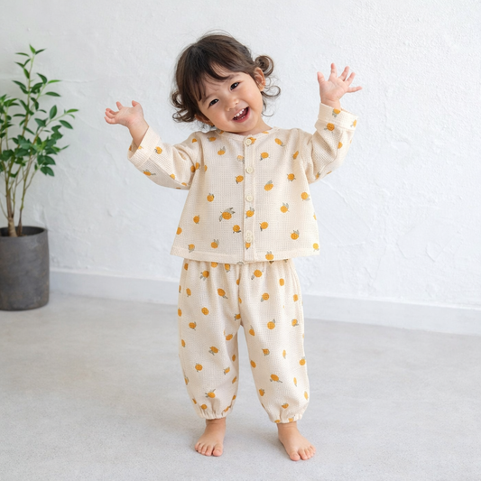 Cotton Baby Two-Piece Lounge Set (Long Sleeve Top + Pants) – Fruit Prints