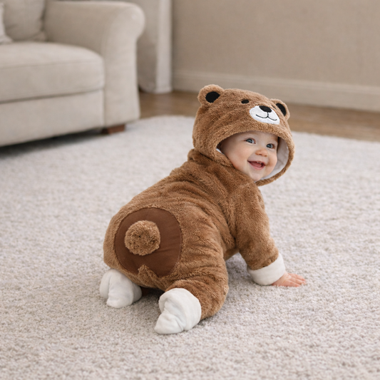 Cozy Bear Hooded Baby Romper – Plush Winter Onesie for Newborns & Toddlers