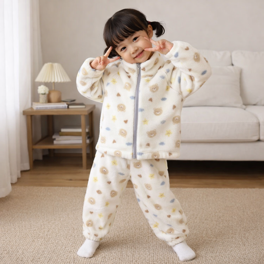 Cozy Fleece Two-Piece Lounge Set for Babies & Toddlers – Plush Cartoon Top + Matching Pants
