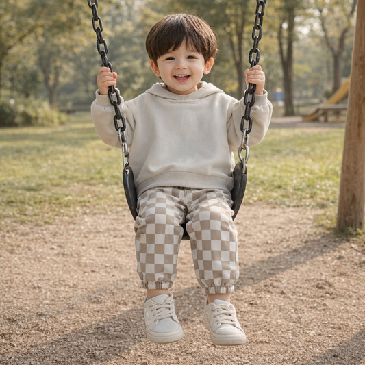 Cozy Two-Piece Baby Outfit – Soft Pullover Top & Checkered Pants Set (6 Months–3 Years)