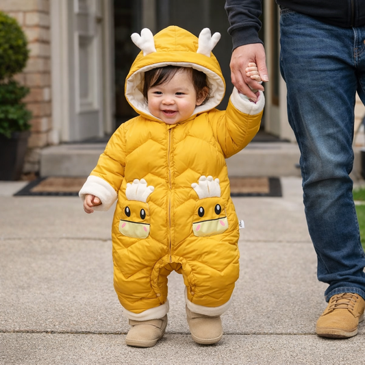 CuddleDeer Hooded Baby Snowsuit – Plush-Lined Insulated One-Piece Winter Jumpsuit