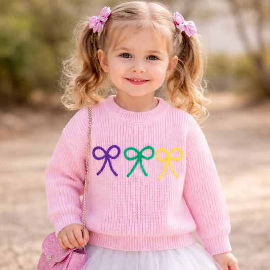 Embroidered Bow Knit Sweater for babies, Toddlers & Little Kids