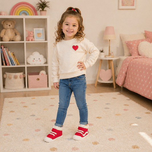 Fleece-Lined High-Top Canvas Toddler Boots | Plush Winter Shoes in Red & Black