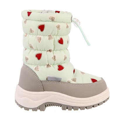 Heart Print Plush-Lined Zip-Up Snow Boots for Girls