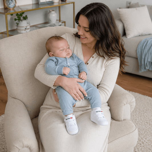 "I Love Papa & Mama" High-Top Canvas Baby Sneakers | Soft-Sole Pre-Walker in White, Black & Red Trim