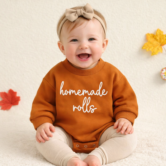 Homemade Rolls Baby Sweatshirt Romper – Cozy Fall One-Piece (0–18 Months)