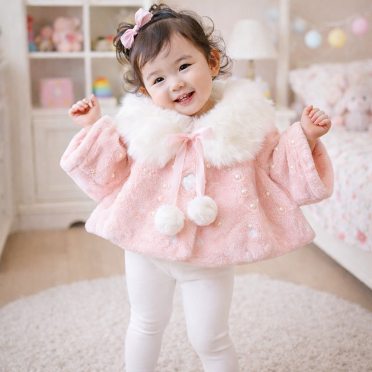 Infant & Toddler Winter Fleece Cape – Cozy Hooded Poncho with Cute Ear & Bow Details