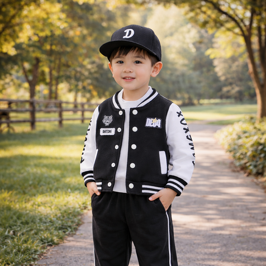 Kids Baseball Jacket Set – Two-Piece Letter Print Outfit for Boys & Girls