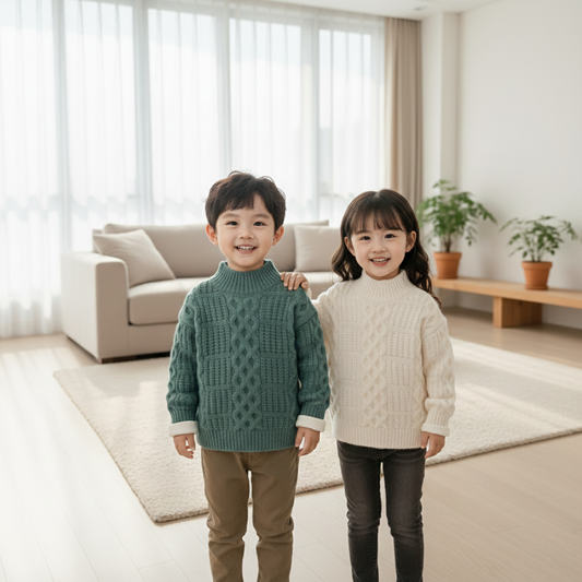 Kids Chunky Cable Knit Sweater Pullover (Mock Neck) – Cozy Winter Knit Top