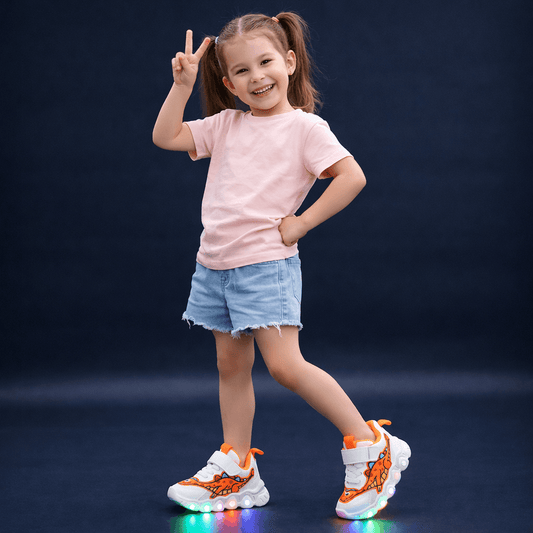 Kids Dinosaur LED Light-Up Sneakers with Hook-and-Loop Strap