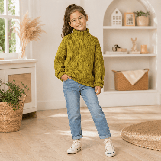 Kids High-Neck Knit Pullover Sweater (100% Polyester)